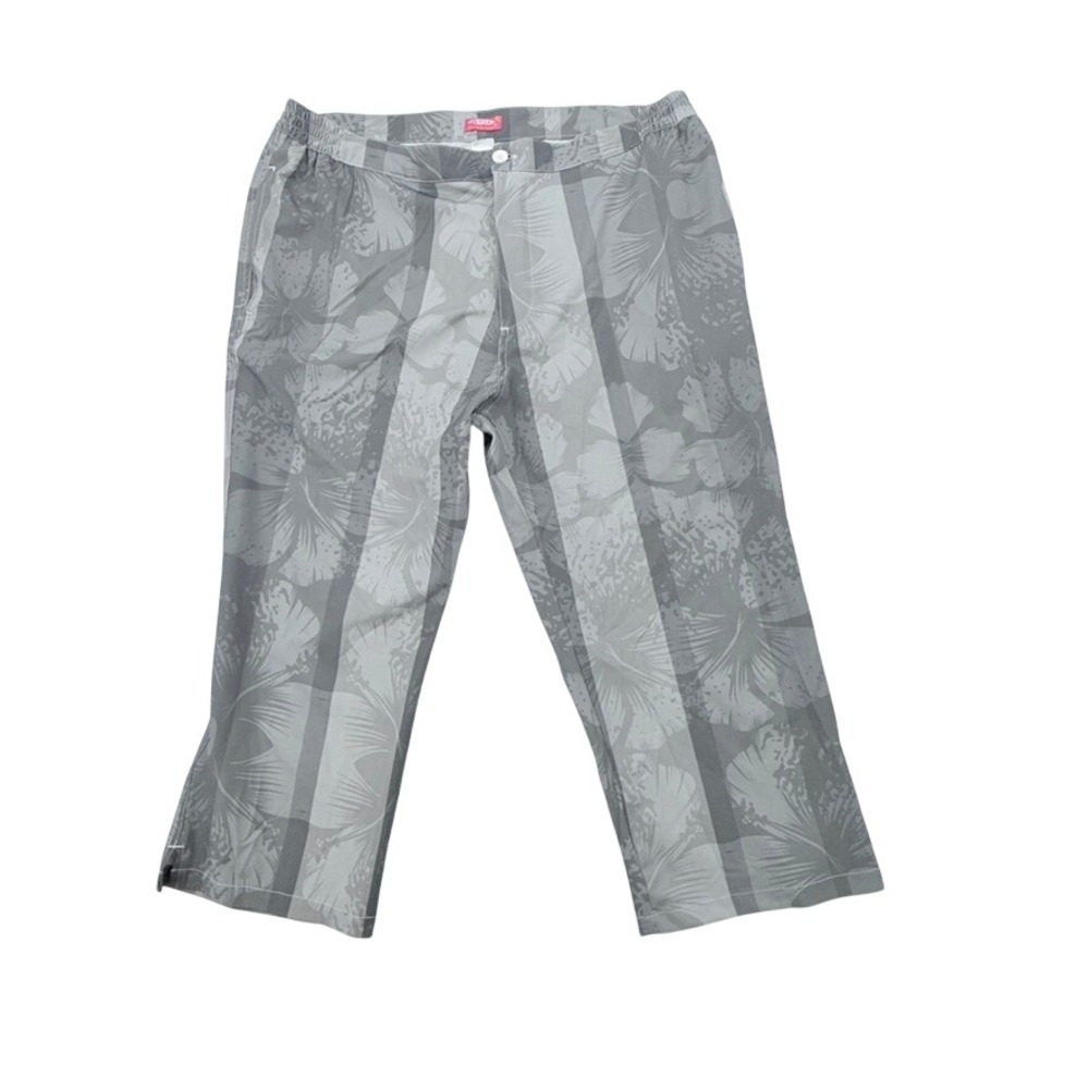 Palmwave Hawaii Mens 2XL Gray Tropical Hibiscus Floral Stripe Casual Pants XL